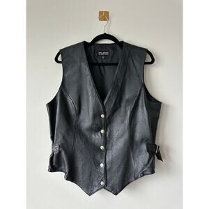 Vintage 90s Wilsons Black Leather Vest Snap Front Biker Moto Genuine Leather  XL